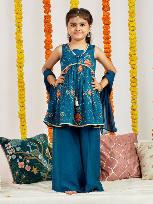 Girl's' Turquoise Blue Kurta Palazzo Set